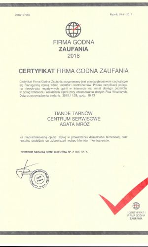 certyfikat 2018